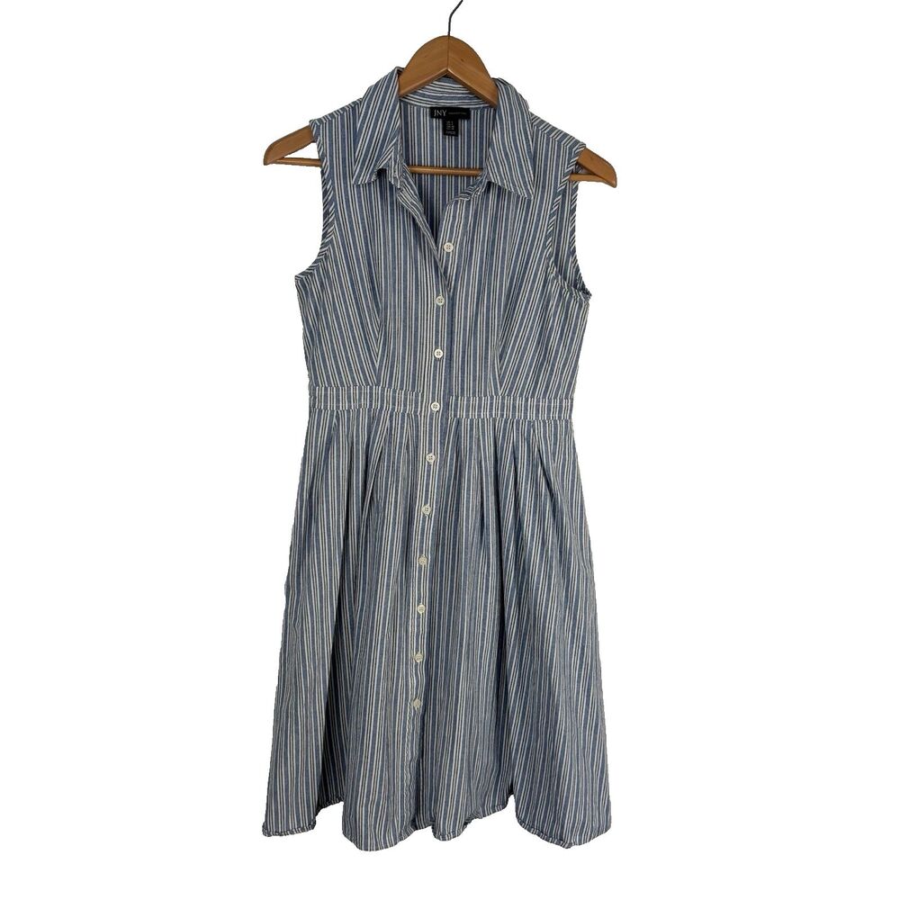 Jones New York Womens Size 6 Sleeveless Shirt Dress Oxford Striped Button Front
